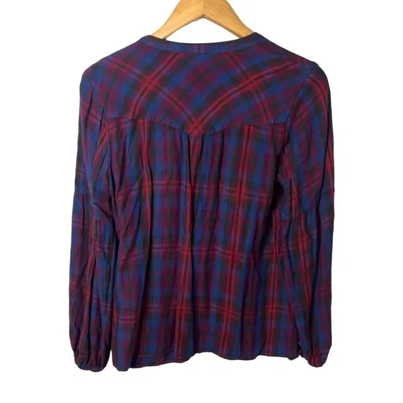 CAbi Caroling Joyful Plaid Blouse Button Down Blue Red Size Small Style 4070 - Picture 3 of 6